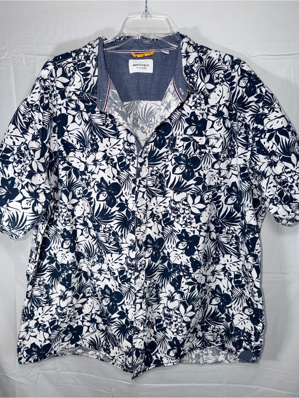 Men's 4X Navy & White Floral Button-Up Shirt
